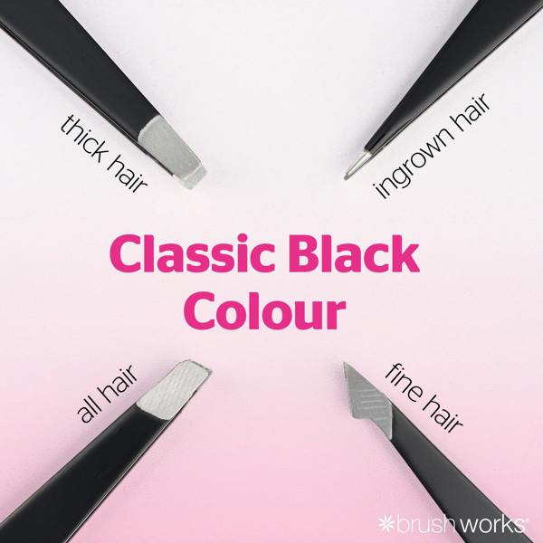 Brushworks 4 Piece Combination Tweezer Set - Black