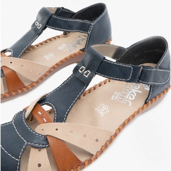 Rieker M1655-14 Womens Loafer Sandals - Navy / Tan