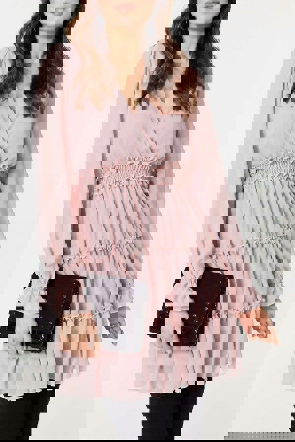 Pink | Tiered Long Sleeve Mini Dress