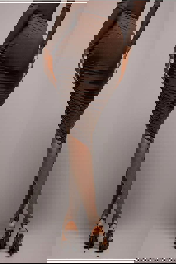 Side Gathered Asymmetric Midi Skirt - Brown SK63