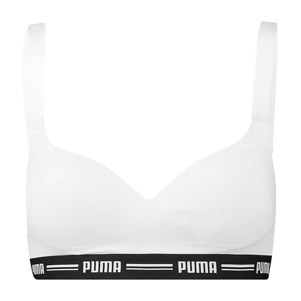 Puma Striped Logo Padded Bra Top, White