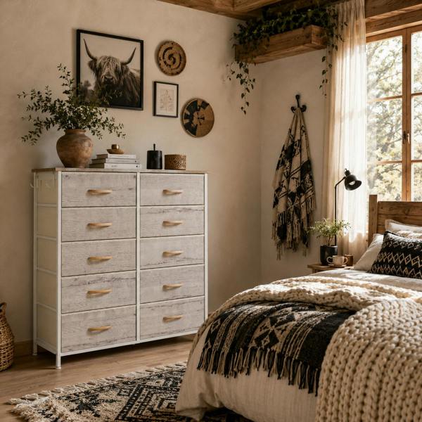 Wyld Haus Nipa Fabric And Metal Natural Wood Finish 10 Drawer Storage Chest