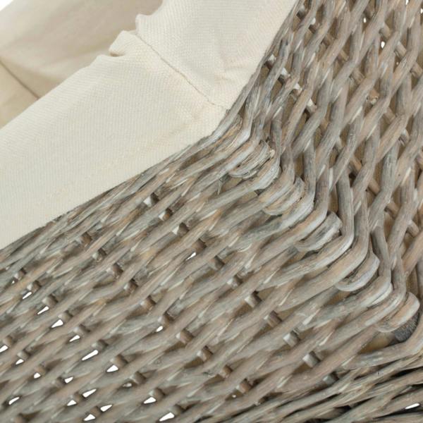 Grey Wash White Cotton Lined Willow Storage Baskets