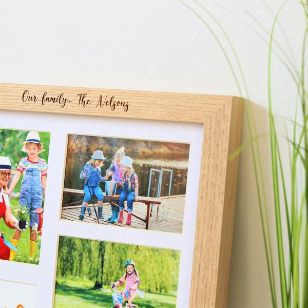 MijMoj Design Personalised Solid Oak Five Aperture Picture Frame with Mount - For 6x4" Photos, Natural Finish
