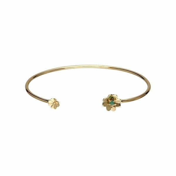 132B0623019 Gardenia Emerald Clover Bangle In 9ct Yellow Gold 1