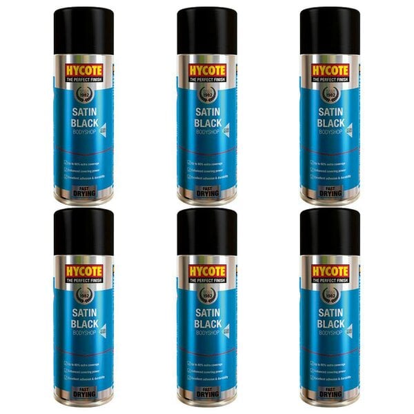 Hycote 6X Hycote Bodyshop Satin Black Spray Paint 400ml