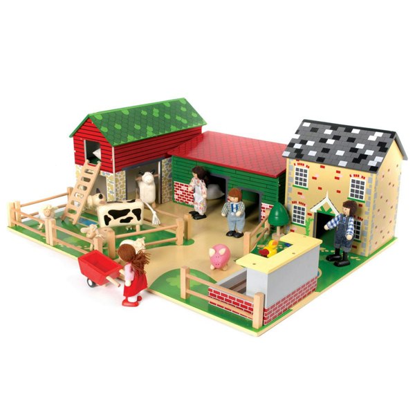 Tidlo Wooden Oldfield Farm Playset Including Barn, House And Animal Shed