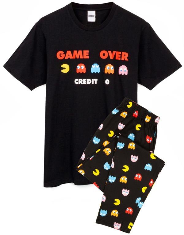 Pacman Mens Black Game Over Short Sleeve Long Leg Pyjama Set
