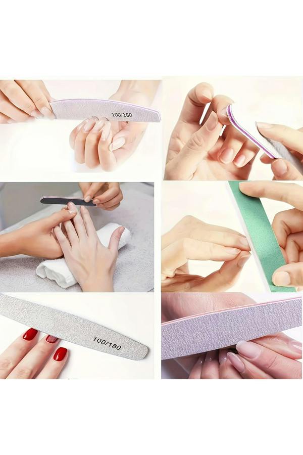 Dyzi 50pcs Nail File Buffer Set 100/180 Grit Double-Sided Half-Moon