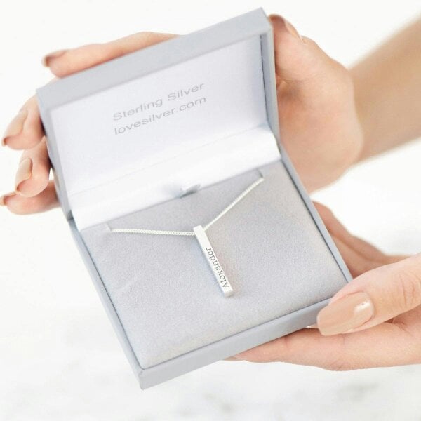 Christopher James of London Mens Silver 3D Engraved Bar Pendant Necklace