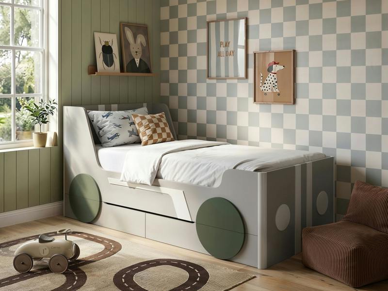 Cooper Single Car Bed with Drawers Grey