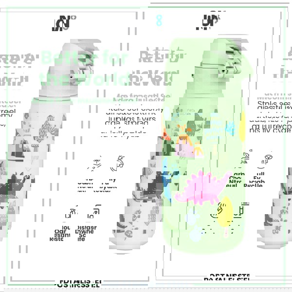 ION8 Leak Proof Thermal Steel Water Bottle, Insulated, Dinosaurs, 320ml (11oz)