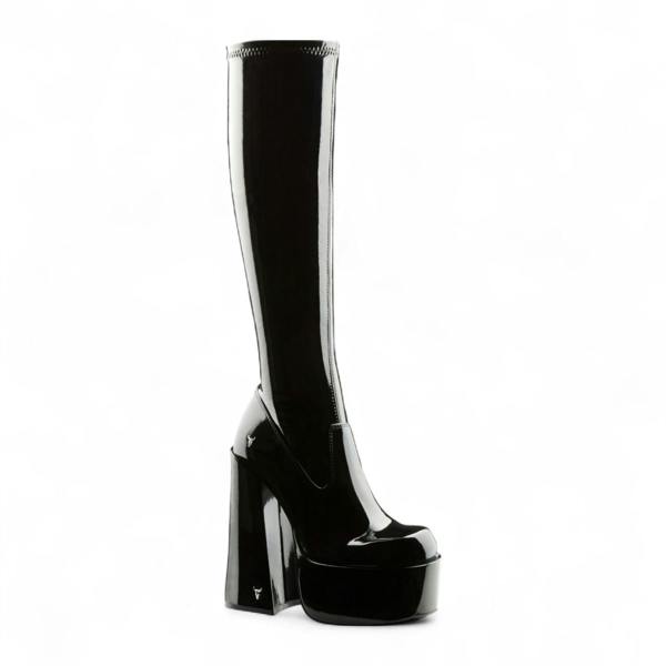 Windsorsmith Womens Black Knee-High Sock Platform Goth Heel Boots - Saucy