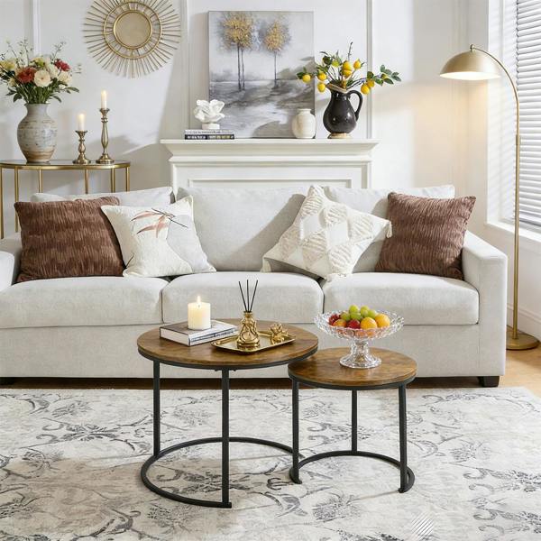Havendro Nesting Coffee Tables Set of 2 Round Stacking Sofa Side Tables