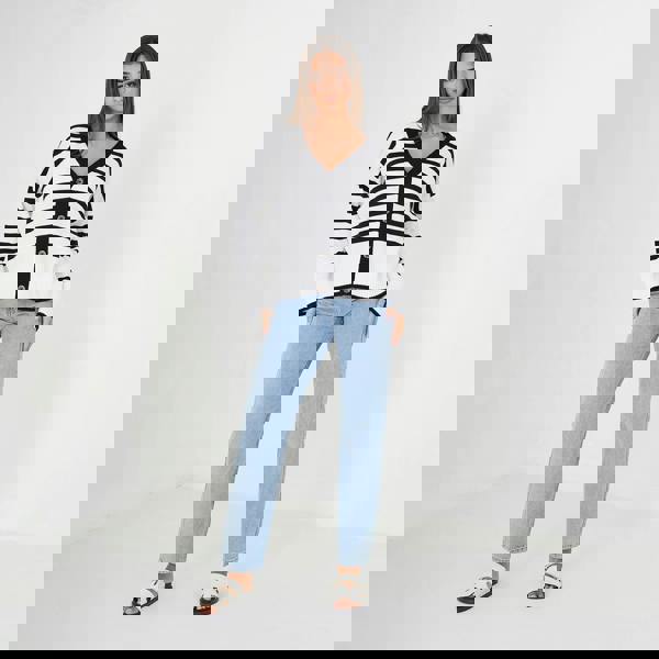 Brave Soul Ivory V-Neck Striped Cardigan - Ivory Image 3