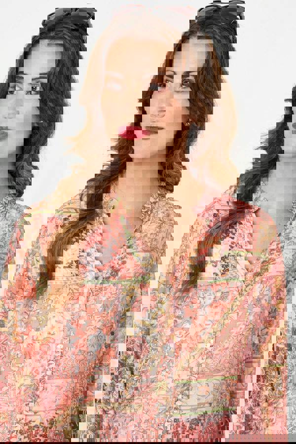 Pink | Printed Long Sleeve Longline Shirt