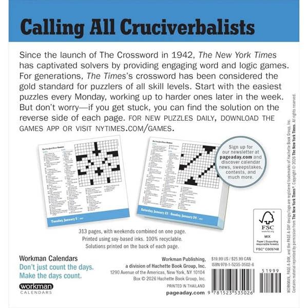 New York Times Crossword Desk Calendar 2027, Desk Calendars, Day To View, Entertainment, Gift