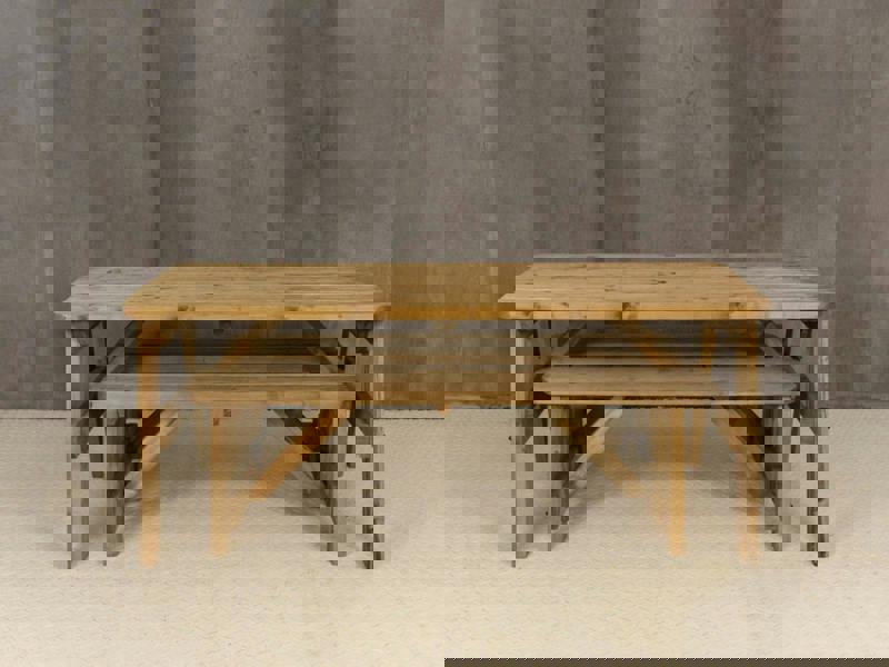 Victoria Space-Saving Rounded Picnic Table and Benches Set – Rustic Finish Wooden Outdoor Dining Set for Gardens and Patios