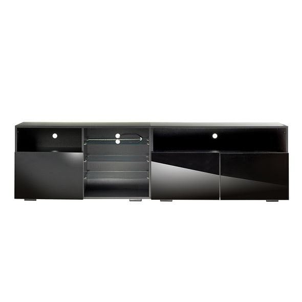 MMT Furniture Designs Black TV Stand Cabinet 200cm with LED Lights, Storage Shelves SoundBar Shelf 55cm Tall