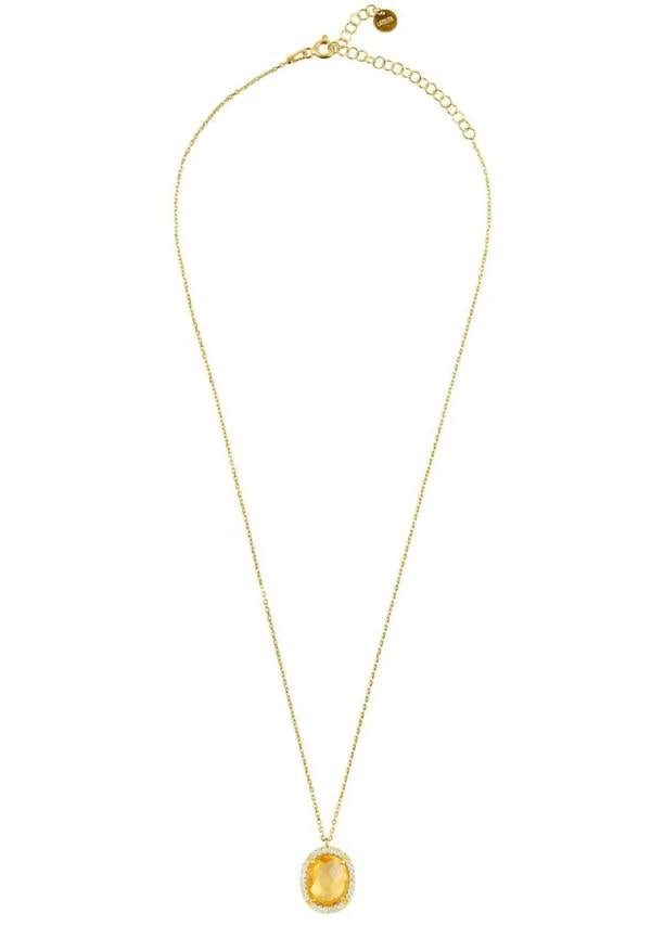 Beatrice Oval Gemstone Pendant Necklace Gold Citrine Hydro - LATELITA Necklaces