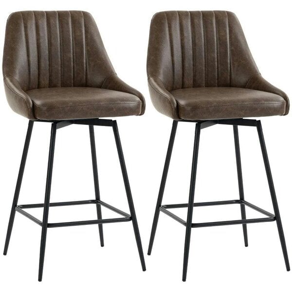 Bar Stools Set of 2, Swivel Counter Height Barstools with PU Leather, for Kitchen Island, Dining Room, Dark Brown