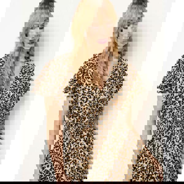 Blue Vanilla Animal Double Frill Shirred Waist Midi Dress