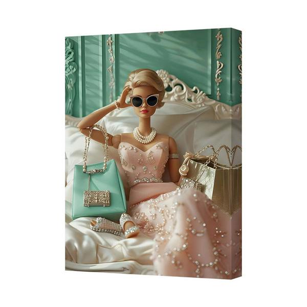 Benjamin Tate Design Fashion Doll Canvas Art Print Pink Evening Gown With Pearls
