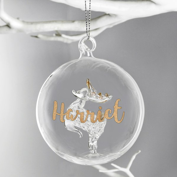 Personalised Memento Company Personalised Gold Glitter Name Only Reindeer Glass Bauble