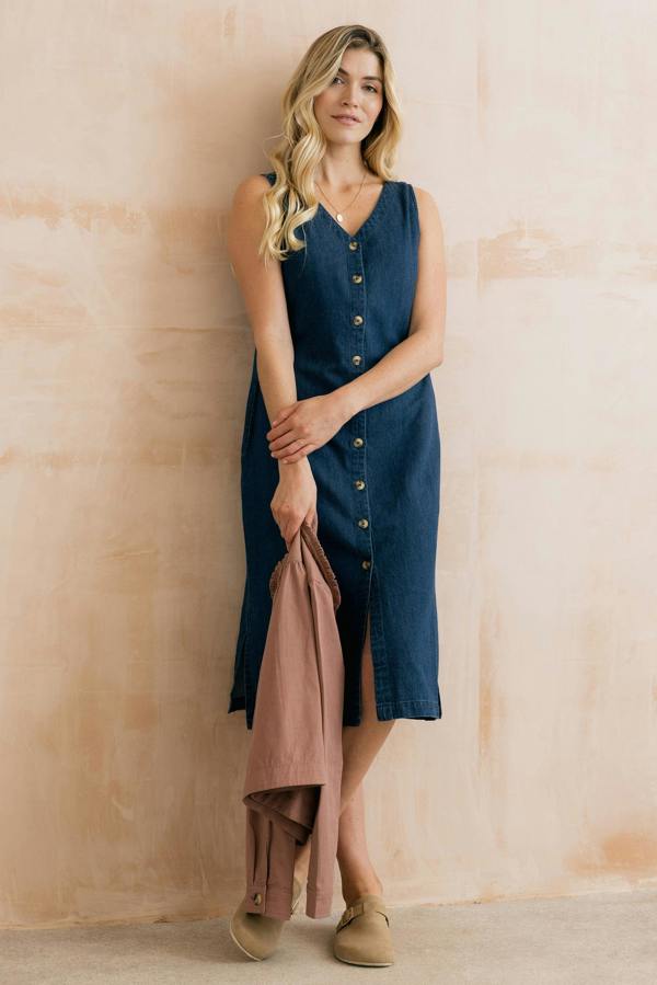 Lily & Me Erica Button Through Denim Midi Dress