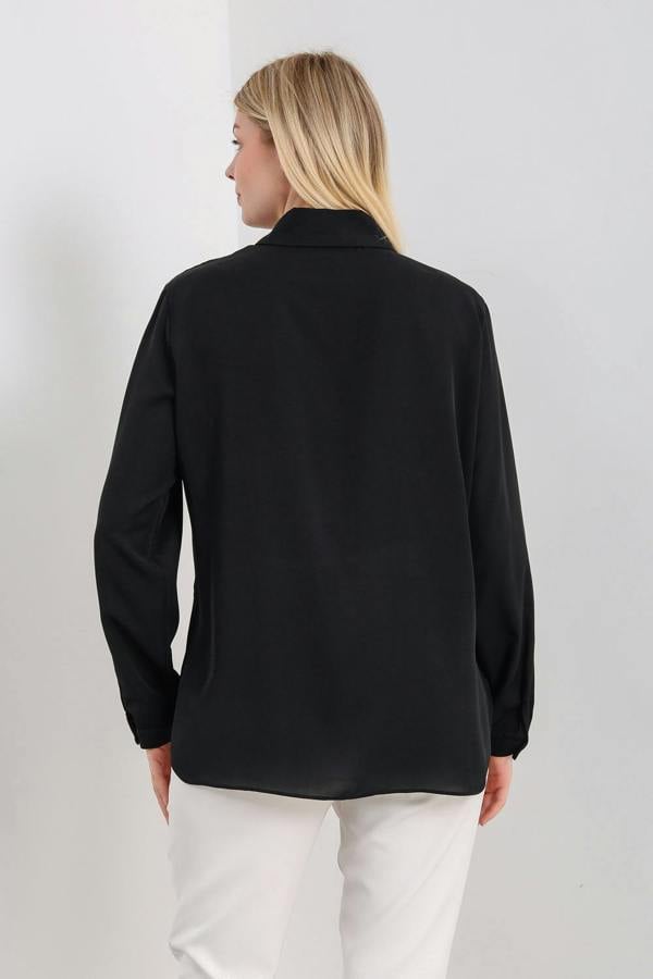 Hoxton Gal Oversized Frill Detailed Long Sleeves Blouse Shirt in Black
