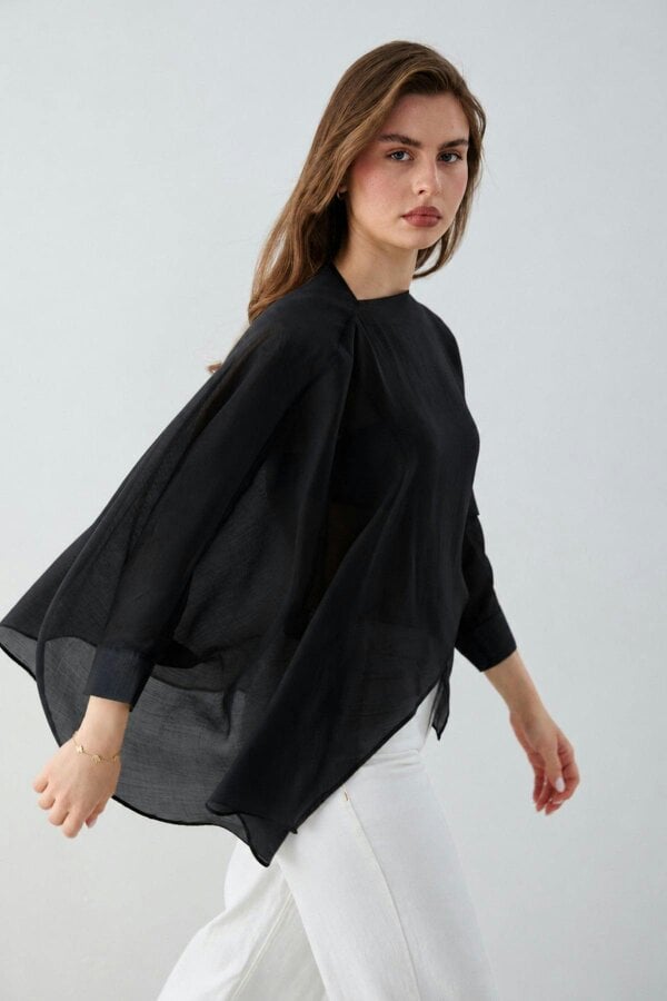 WOVCOR Oversized Batwing Sleeve Bicycle Neck Blouse