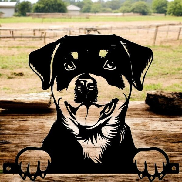 EDH Door Hardware Metal Rottweiler Peeking Dog Silhouette – 27cm x 32cm | Durable Outdoor & Indoor Wall Art for Garden, Fence, or Home Décor