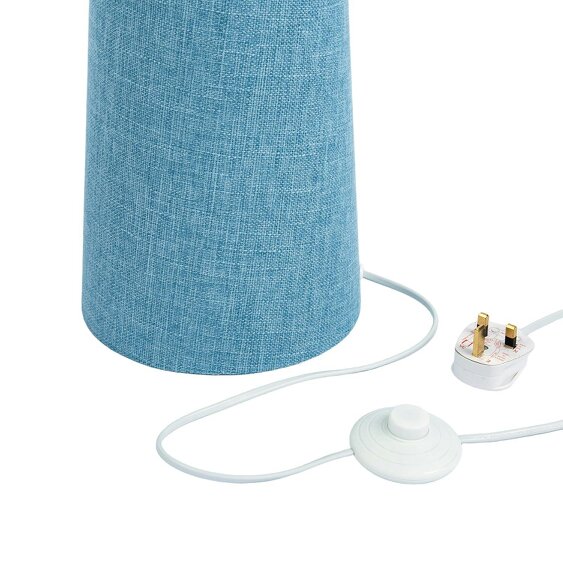 Happy Homewares Modern Blue Nova Linen Fabric Floor Lamp with Drum Shade and Base