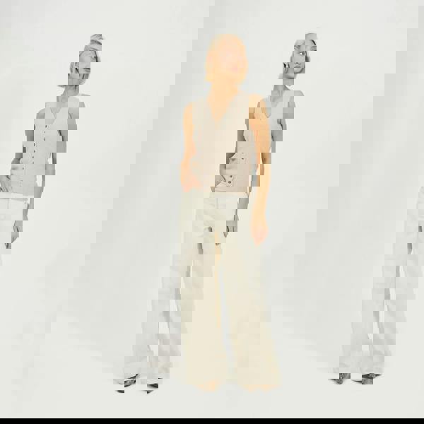 Brave Soul Beige Mossy Yarn V-Neck Knitted Waistcoat - Beige Image 3