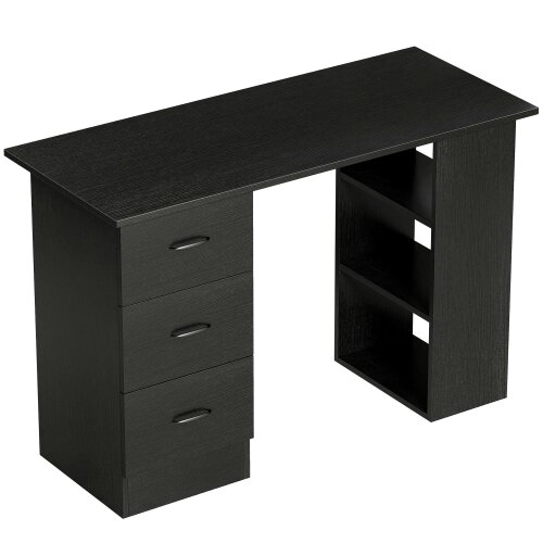 Wyld Haus Malilu 120cm Wooden Black Home Office Desk With 3 Shelves And Drawer Storage