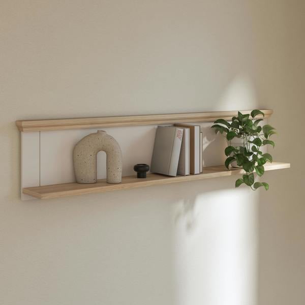 Furniture To Go Pontypool Wall Shelf in White and Riva Oak