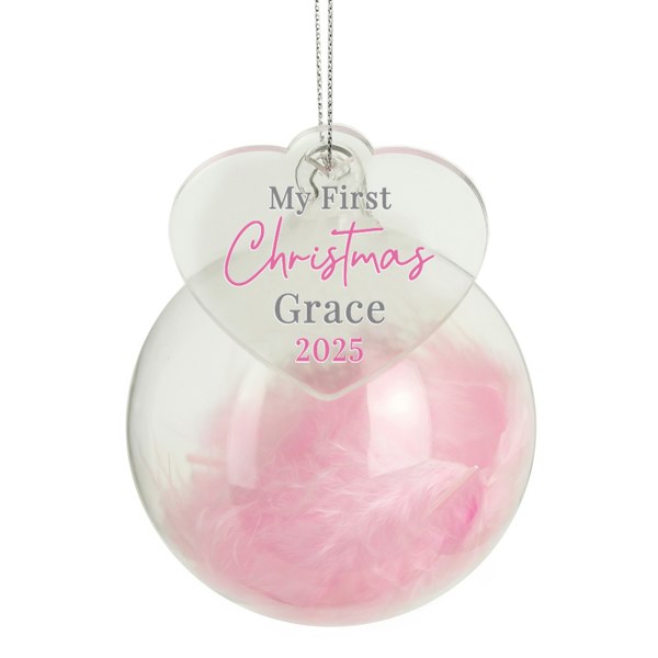 Personalised Memento Company Personalised My 1st Christmas Pink Feather Bauble