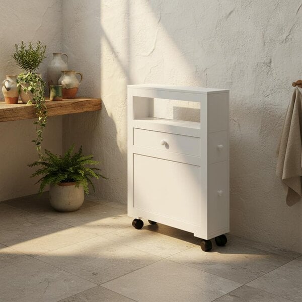 Wyld Haus Minbalu Narrow Rolling Bathroom Storage Unit With 2 Drawers And Wheels
