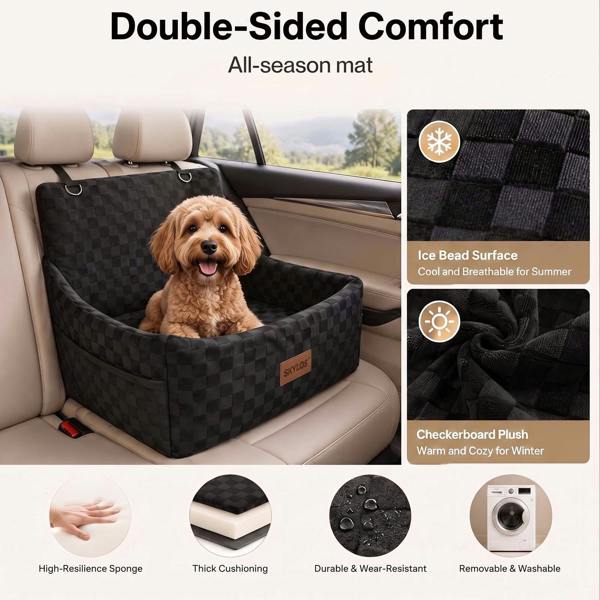 Skylos Large Dog Car Seat Booster Dual-Sided Plush Cool Bed Washable