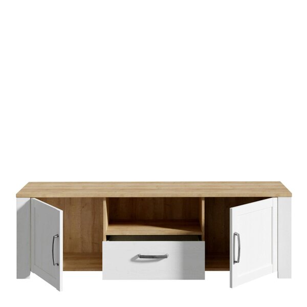 Wyld Haus Bramblecroft White and Natural Oak Wood TV Unit 2 Door 1 Drawer
