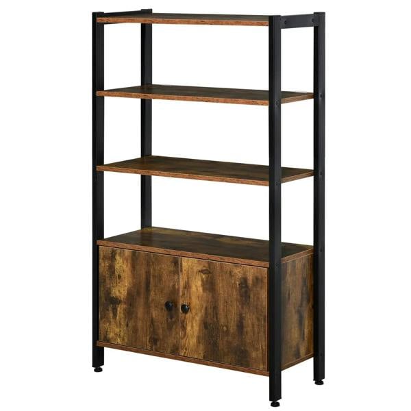 Industrial 3-tier storage cabinet with two-door base, rustic brown wood look and black frame