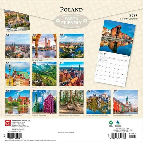 Europe Poland Calendar 2027, Wall Calendars, Month To View, Travel, Gift