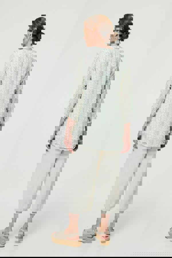 Sage | Printed Button Front Curve Hem Blouse
