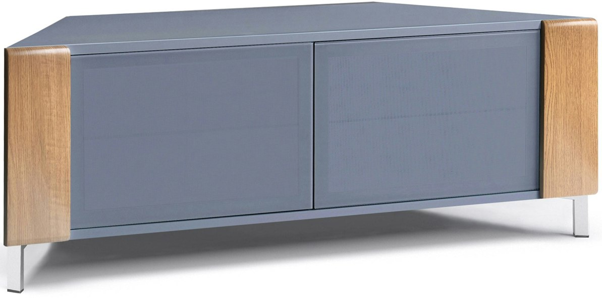 MDA Designs CORVUS Corner-Friendly Grey BeamThru Glass Doors with Oak Profiles Contemporary Cabinet for Flat Screen TVs up to 50"
