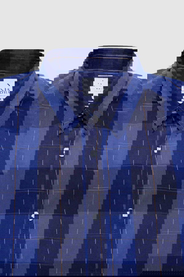 ENORSIA Yellow Blue Check Short Sleeve Casual Shirt