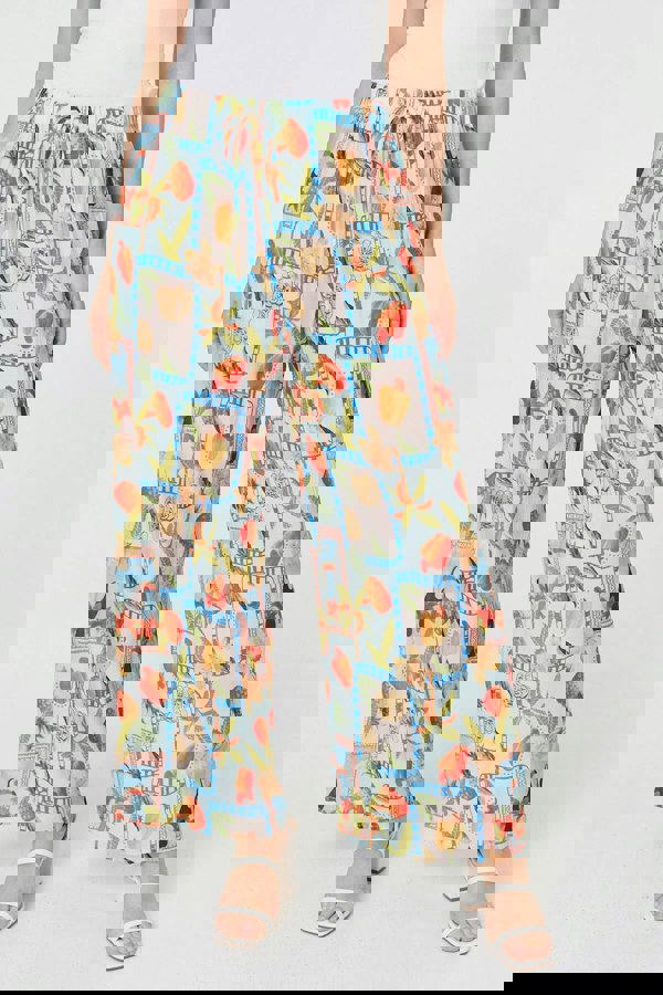 Blue | Patchwork Relaxed Wide Leg Trousers
