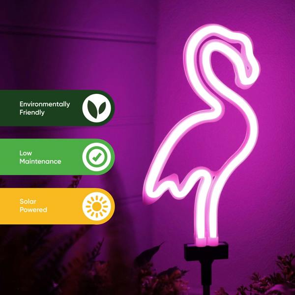 Gardenwize Solar Neon Effect Flamingo Stake Light – Pink LED Garden Light