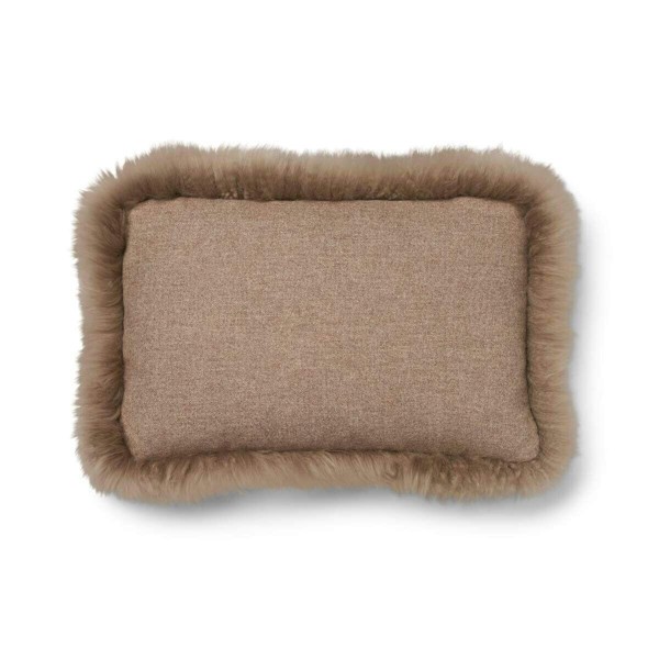 Natures Collection Wool Cushion | Long Wool Trim  | 52x52 cm - Beige/Taupe - 34x52 cm