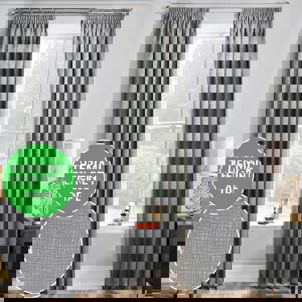 Enhanced Living Grey Plain Thermal Room Darkening Energy Saving Tape Top Curtains For Living Rooms & Bedrooms