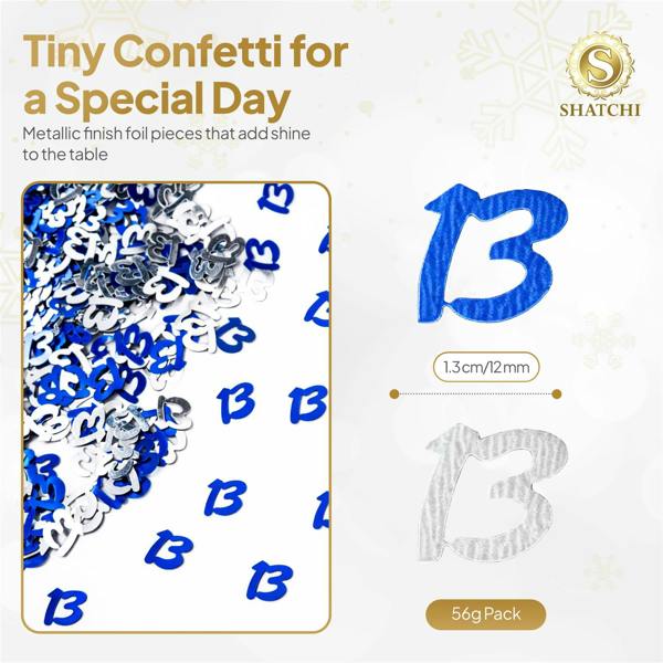 13th Birthday Blue and Silver Metallic Confetti Table Decoration Set for Party Styling image 1